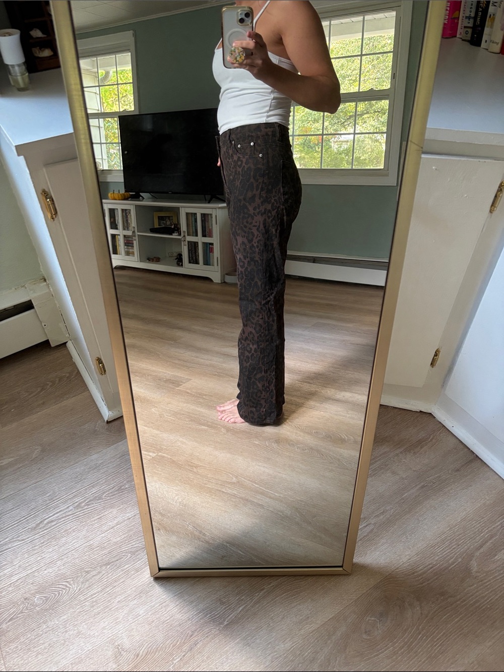 Women’s High-Rise Brown Leopard Print Jeans - Picture 2 of 5